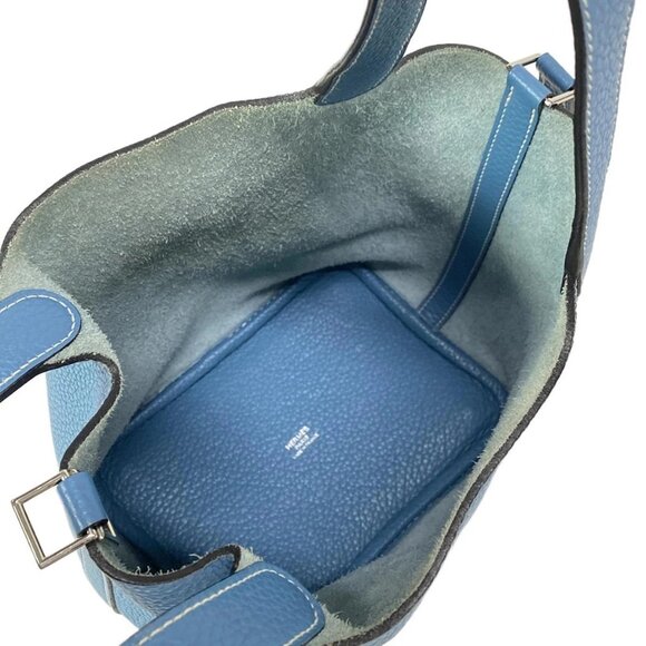 Auth HERMES Picotin Lock PM - Blue Jean Taurillon Clemence Square R Handbag - Picture 12 of 16